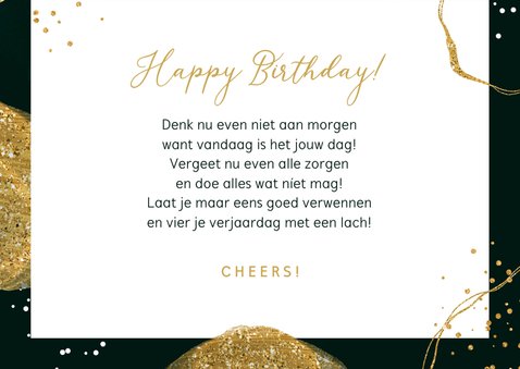 Verjaardagskaart waterverf groen goud happy birthday 3