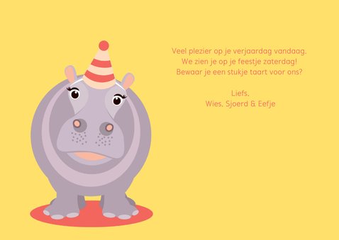Verjaardagskaartje met vrolijk nijlpaard 3