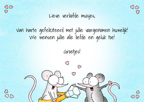 Verlovingsfelicitatie met twee muisjes en een verlovingsring 3