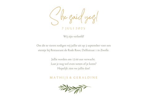 Verlovingskaart eucalyptus goud hartjes stijlvol 3
