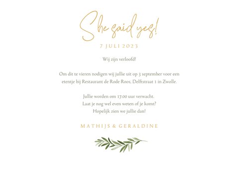 Verlovingskaart eucalyptus goud hartjes stijlvol 3