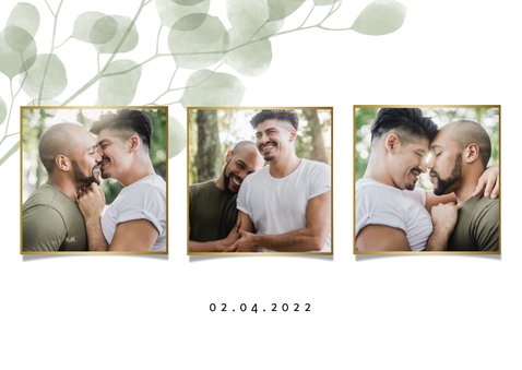 Verlovingskaart waterverf eucalyptus gouden 'we are engaged' 2