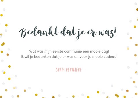 Vrolijk bedankkaartje eerste communie meisje met foto's 3