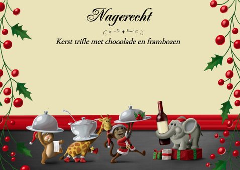 Vrolijk kerst menukaart met diertjes 3