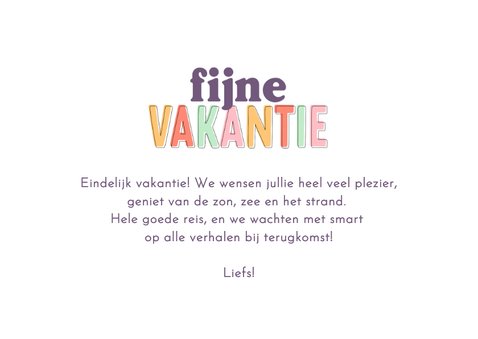 Vrolijk vakantiekaartje gekleurde letters fijne vakantie hip 3