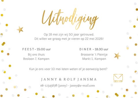 Vrolijke confetti uitnodiging huwelijksjubileum eigen foto 3