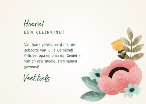 Vrolijke felicitatiekaart kleinkind opa & oma met bloemen 3