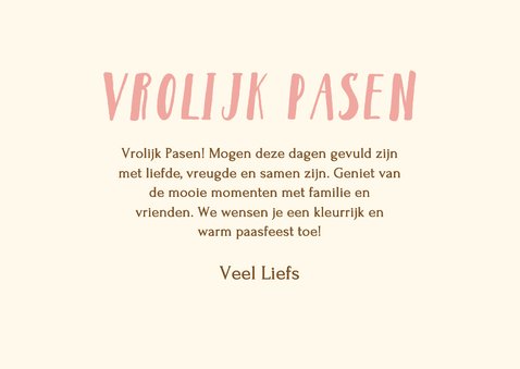 Vrolijke gele fotokaart pasen met paastak met paaseitjes 3