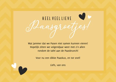 Vrolijke gele paasgroetjes paaskaart met 2 eigen foto's  3