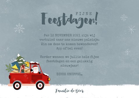 Vrolijke kerst-verhuiskaart kerstman in pickup en foto 3