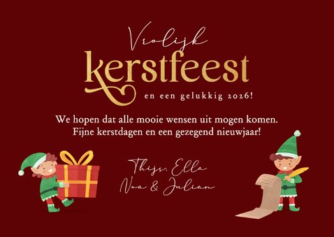 Vrolijke kerstkaart elfjes rendier foto sterren feestdagen 3