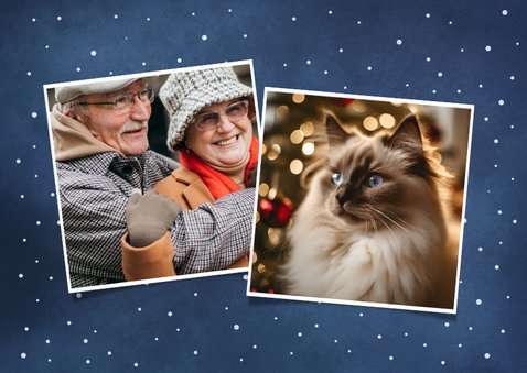 Vrolijke kerstkaart met 2 kerstkabouters en sneeuwvlokken 2