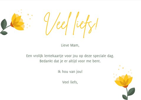 Vrolijke moederdagkaart met gele bloemen en tekst 3