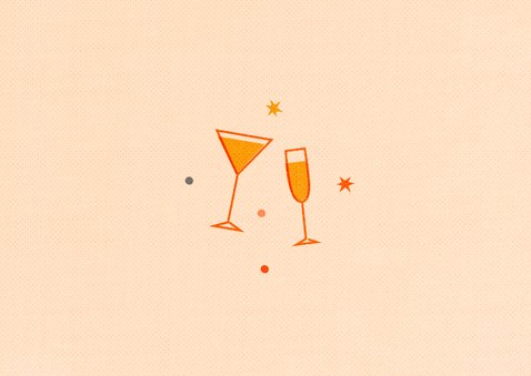 Vrolijke nieuwjaarskaart 2026 met champagne en sterren Achterkant