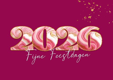 Vrolijke roze kerstkaart met gemarmerd jaartal 2