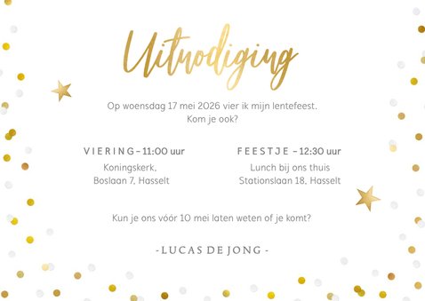 Vrolijke uitnodiging lentefeest met eigen foto confetti 3