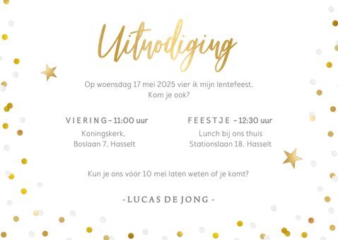 Vrolijke uitnodiging lentefeest met eigen foto confetti 3