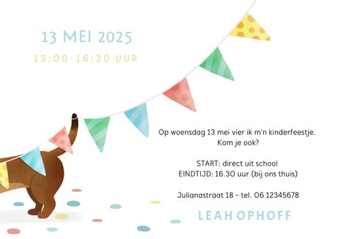 Vrolijke uitnodiging voor een kinderfeestje met teckel 3