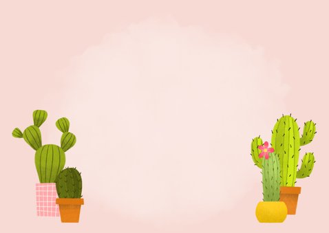 Vrolijke uitnodiging voor lentefeest met cactussen en foto's Achterkant