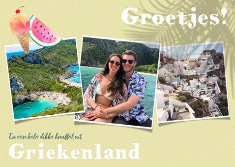 Vrolijke vakantiekaart met planten, fotocollage en fruit 2