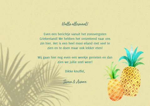 Vrolijke vakantiekaart met planten, fotocollage en fruit 3