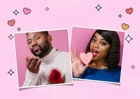 Vrolijke valentijnskaart 2 roze en rode hartjes "be mine?" 2