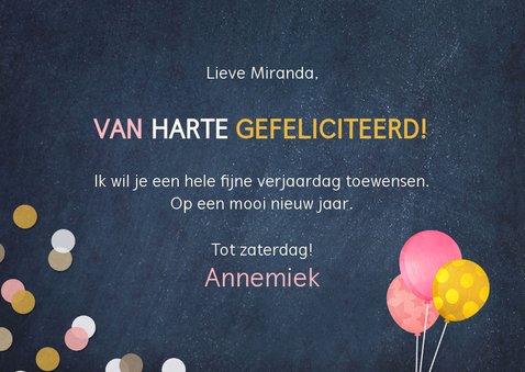 Vrolijke verjaardagskaart met confetti, goud en naam 3