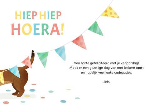 Vrolijke verjaardagskaart met een teckel en ballonnen 3