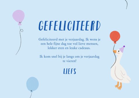 Vrolijke verjaardagskaart met eendjes en ballonnen blauw 3