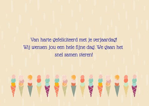 Vrolijke verjaardagskaart met ijsjes op een rijtje 3