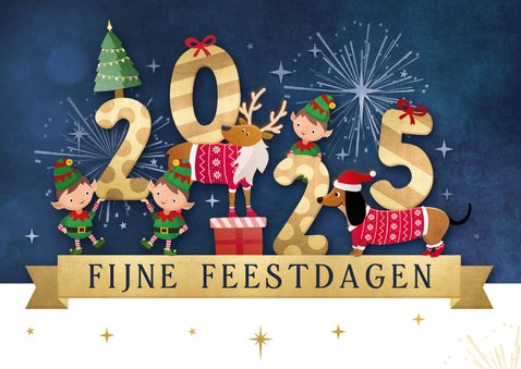 Vrolijke zakelijke kerstkaart met dieren en jaartal 2025 2