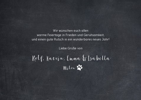Weihnachtskarte auf Kreidetafel mit Fotos & Goldkonfetti 3
