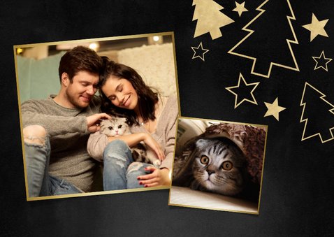 Weihnachtskarte Foto und goldene Tannenbäume 2