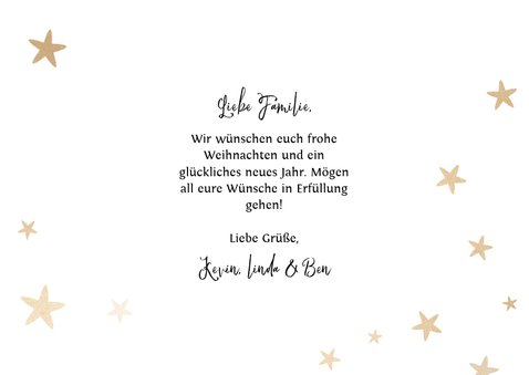 Weihnachtskarte mit drei Fotos, Sternen und merry chritmas 3