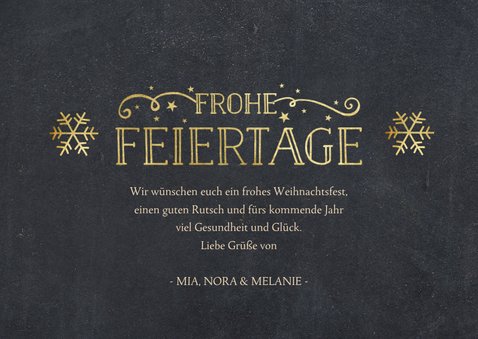 Weihnachtskarte mit Fotocollage und goldenen Schneeflocken 3