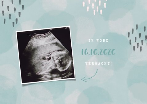 Wenskaart geboorte kleinzoon met waterverf en foto's 2