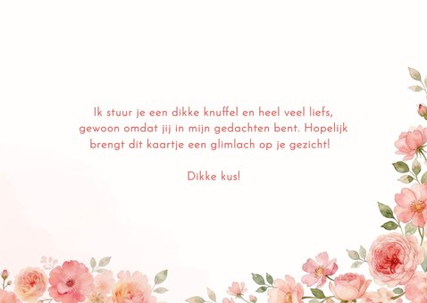 Wenskaart heel veel liefs met roze bloemenkader 3