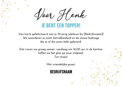 Wenskaart jubileum 10 jaar in dienst uitnodiging borrel 3