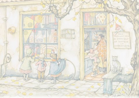 Wenskaart kinderen bij de snoepwinkel 2