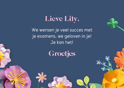 Wenskaart veel geluk en succes bloemenrand 3