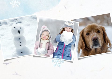 Winterse fotocollage kerstkaart met sneeuwvlokken en foto's 2