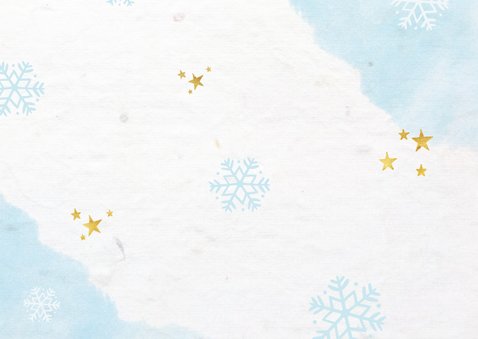 Winterse fotocollage kerstkaart met sneeuwvlokken en foto's Achterkant