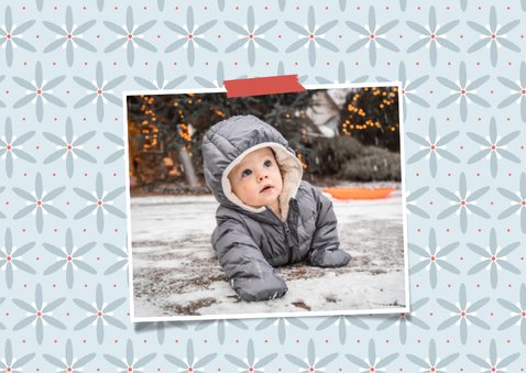 Winterse fotokaart met blauwe ijsbloemen patroon 2