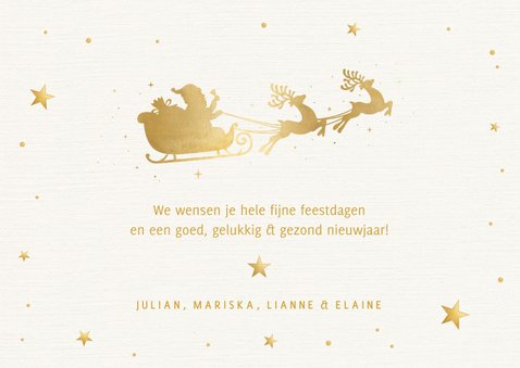 Winterse kerstkaart met 2 eigen foto's en rendier in goud 3