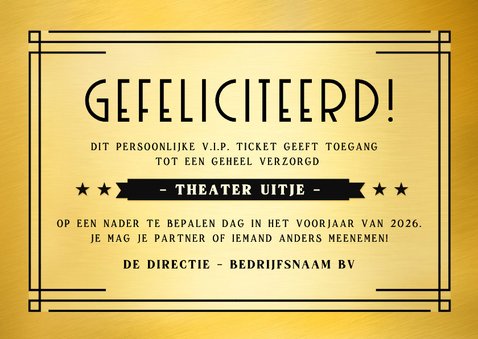 Zakelijke goudlook VIP ticket tegoedbon dagje uit 3