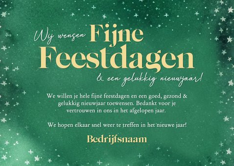 Zakelijke groene kerstkaart met fotos kerstballen en sterren 3