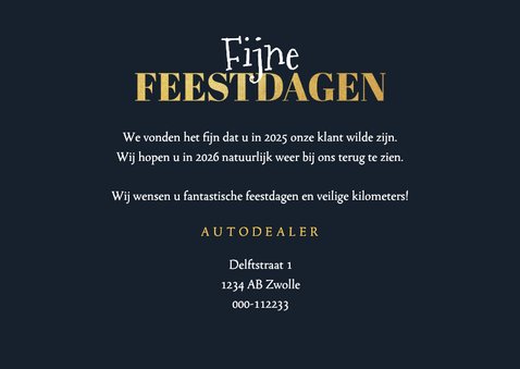 Zakelijke kerst- en nieuwjaarskaart auto fotocollage goud 3