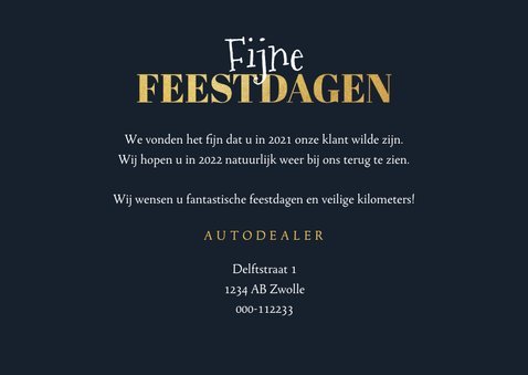 Zakelijke kerst- en nieuwjaarskaart auto fotocollage goud 3