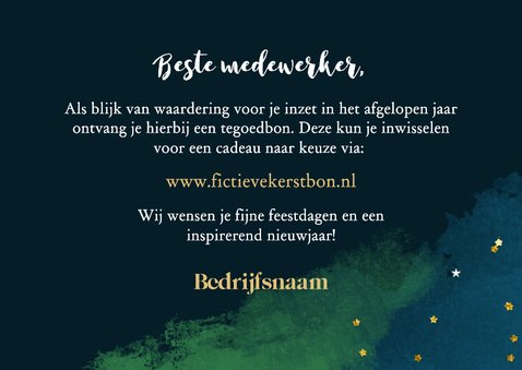 Zakelijke kerst tegoedbon strik goud verf blauw confetti 3