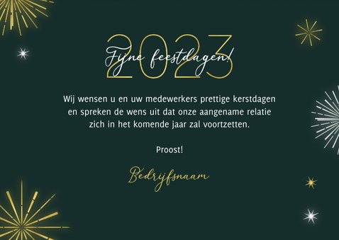 Zakelijke kerstkaart 2023 vuurwerk lichtpuntjes goud 3